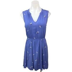 Old Navy Blue Floral V-neck Sleeveless Elastic Waist Fit & Flare Tank Dress Sz S